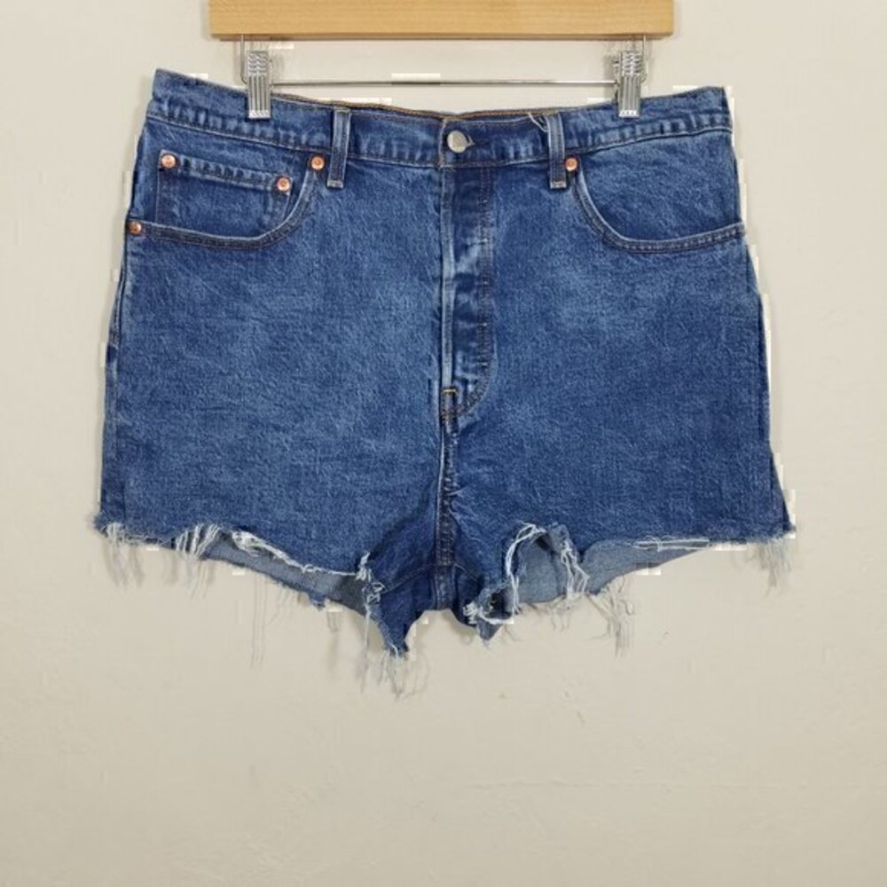 Levi's Premium Ribcage Shorts Button Fly Blue Size 33